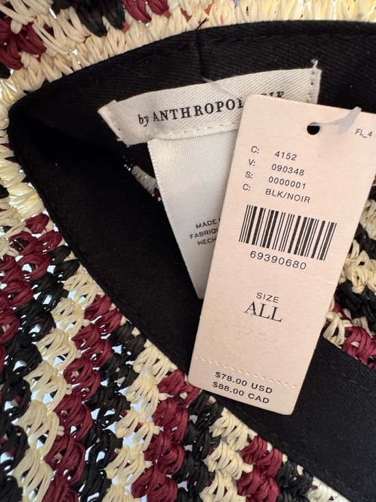 Anthropologie Crochet Bucket Hat Huayi Black Cream Stripe Sun Hat NWT $78 main image 4